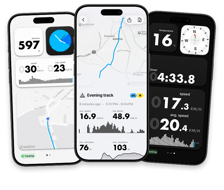 Treqer app shown on three iPhones